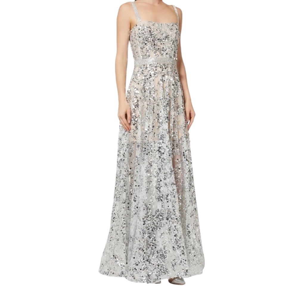 Bronx and Banco Midnight Maxi Gown Sequined Silver White Wedding Formal Size XS - Picture 4 of 13